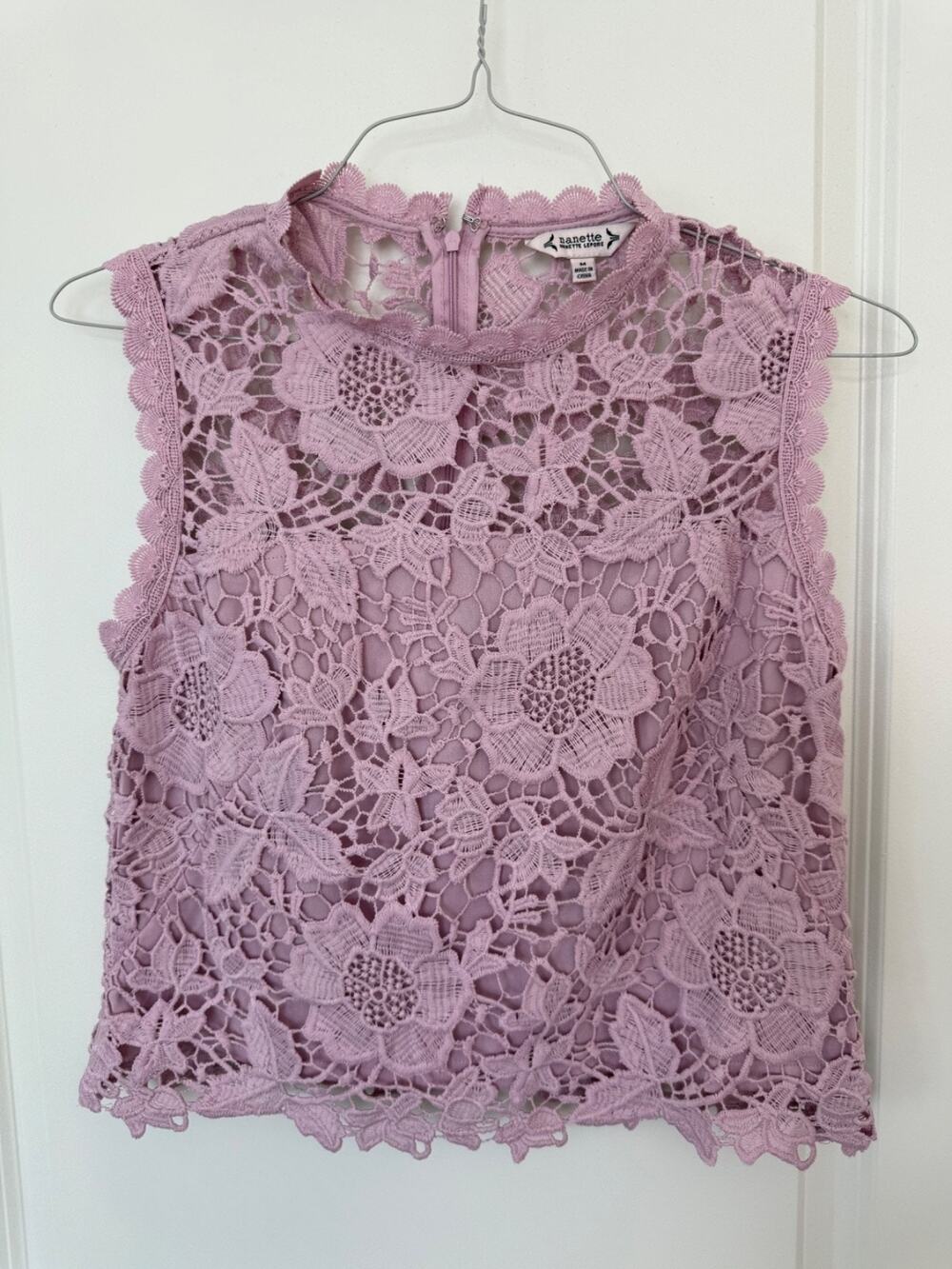 Nanette Lepore Lace Top Sleeveless Blouse Medium Lavender Purple Romantic
